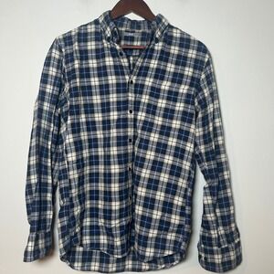 Uniqlo Flannel Shirt Mens Small Navy Blue Plaid Button Down 100% Cotton 162199
